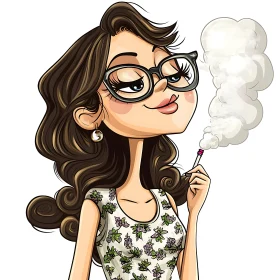 Stylish Cartoon Woman with Cigarette