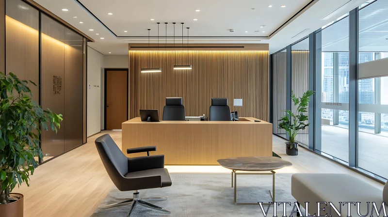 Contemporary Office Space with Wooden Elements AI Image