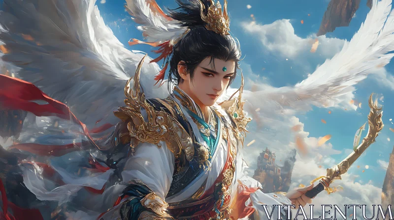 AI ART Angelic Warrior with Wings and Sword