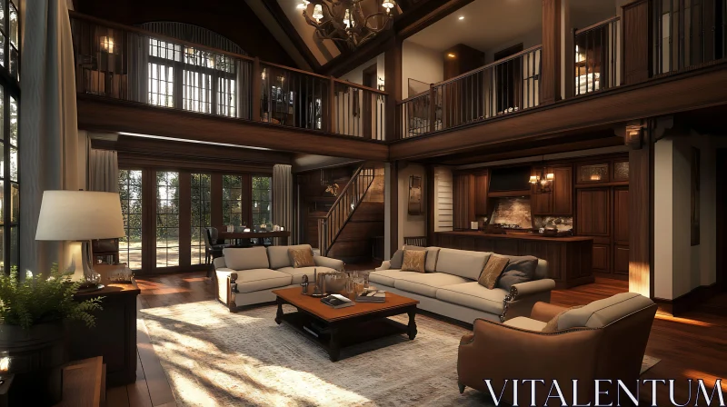 Luxury Home Interior with Wooden Details AI Image