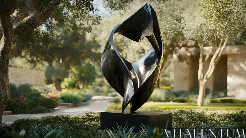 AI ART Artistic Metallic Sculpture Amongst Lush Greenery