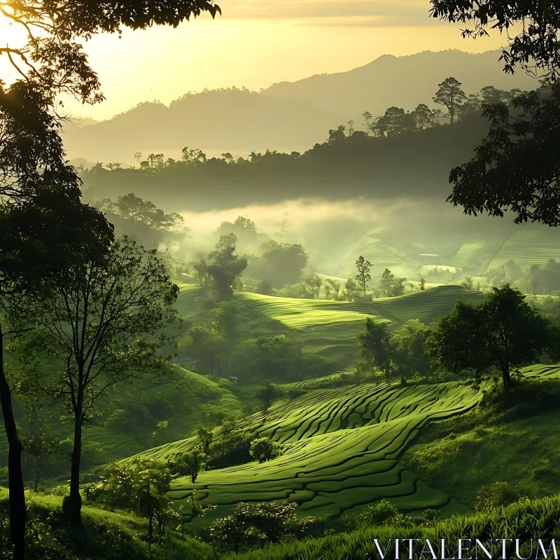 AI ART Misty Green Valley at Dawn