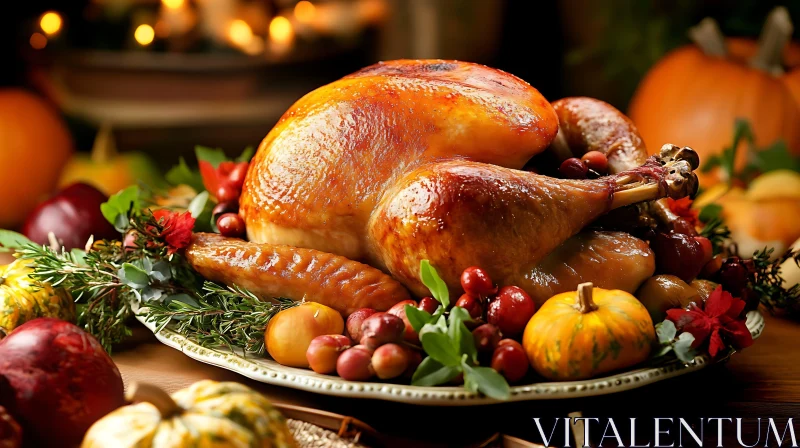 Thanksgiving Turkey with Autumnal Garnishes AI Image