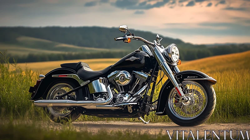 Vintage Motorcycle in Field AI Image