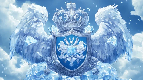 Winged Heraldic Emblem in Ice and Sky