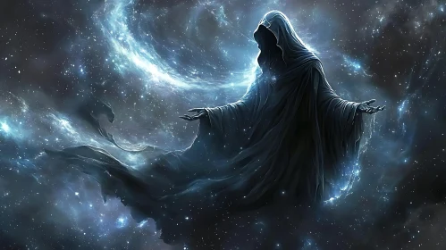 Hooded Figure in Starry Space