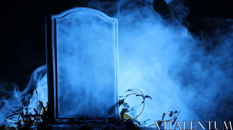 Mysterious Grave Marker in Blue Mist AI Image