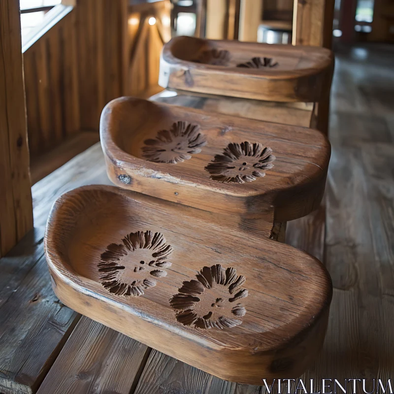 AI ART Hand Carved Wooden Step Stool