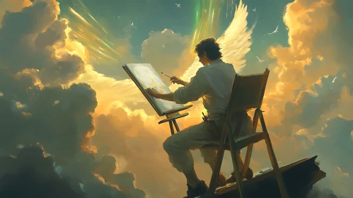 Celestial Artist Painting Among Clouds
