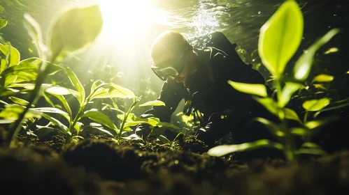 Submerged Cultivation: Diver and Greenery