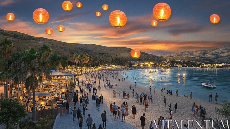 Sunset Beach Lantern Festival AI Image