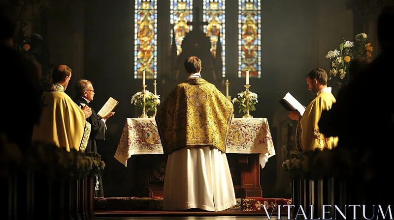 Sacred Gathering of Priests in Church AI Image