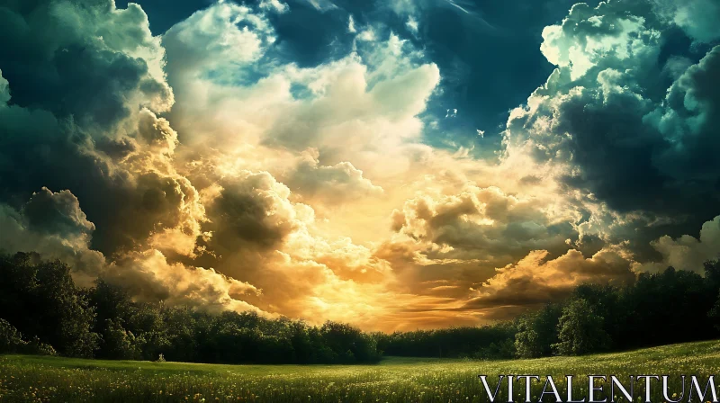 AI ART Landscape with Clouds and Sunlight