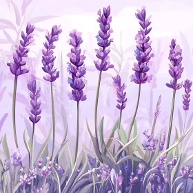 Purple Lavender Blossom Field Illustration