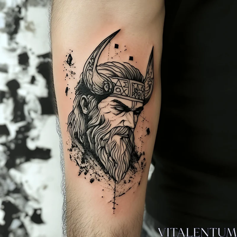 AI ART Intricate Viking Tattoo Design with Horned Helmet