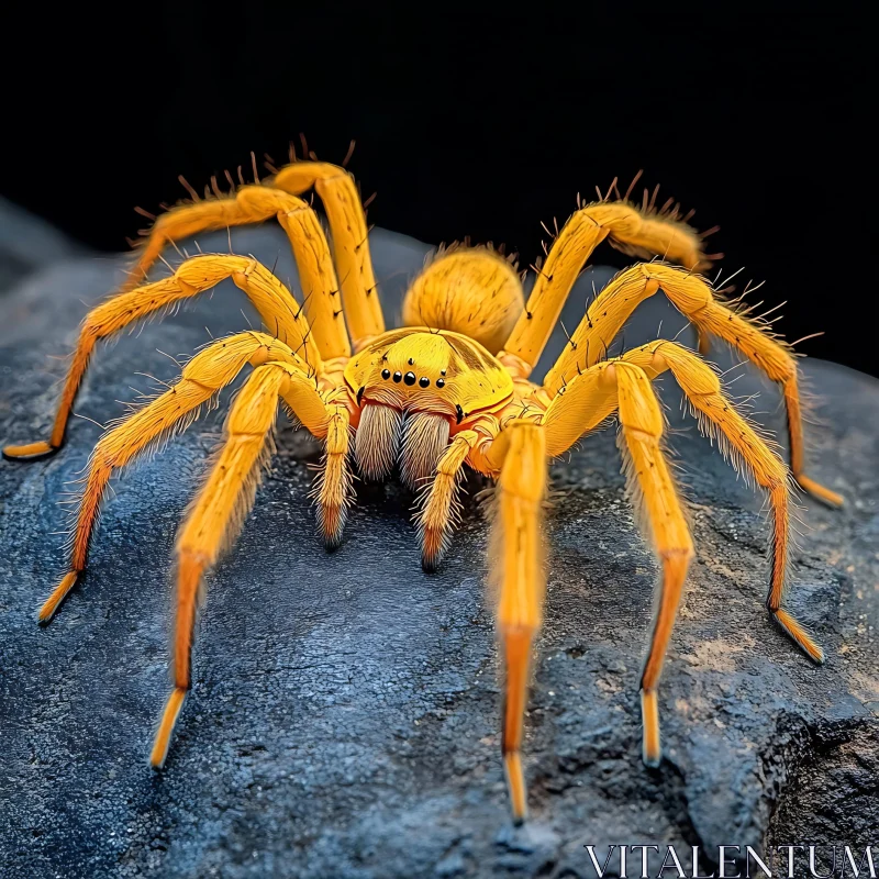 AI ART Detailed Macro of a Yellow Arachnid Perched on Rock