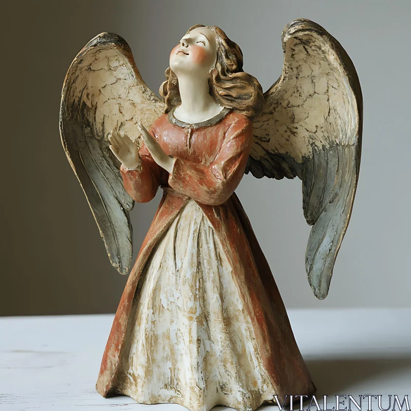 Vintage Angel Statue in Contemplation AI Image