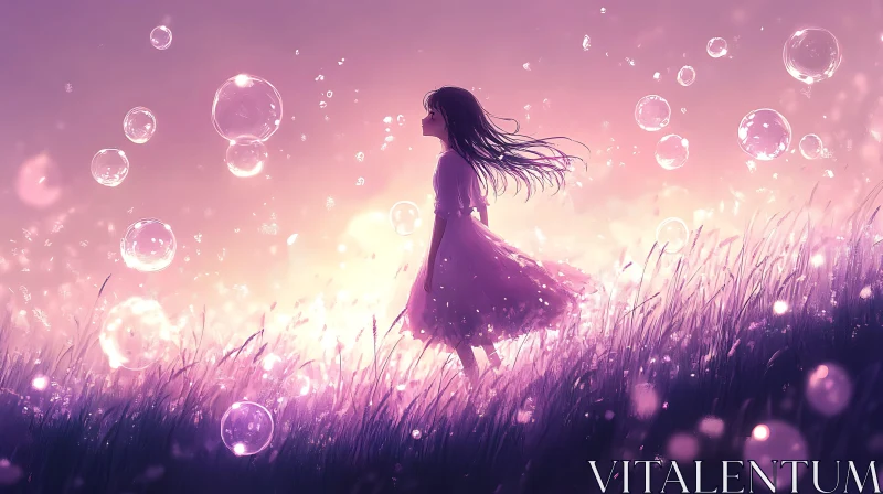 AI ART Anime Girl with Bubbles in Field