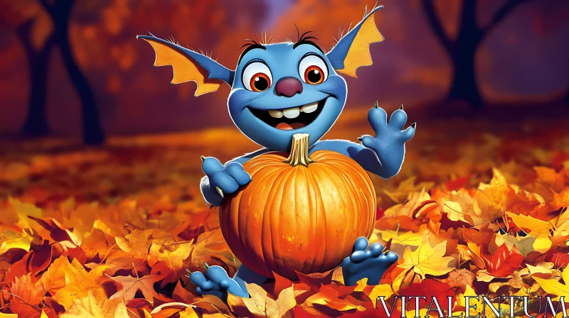 Joyful Monster with Pumpkin AI Image