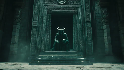 Horned Sentinel at the Temple Entrance