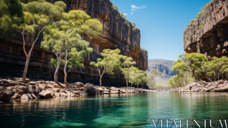 Captivating Australian Landscape: Serene Canyon with Flowing Water and Trees AI Image