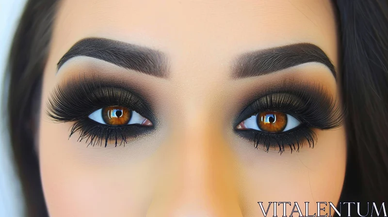 Captivating Close-Up of Woman's Eyes with Dark Eyeshadow AI Image
