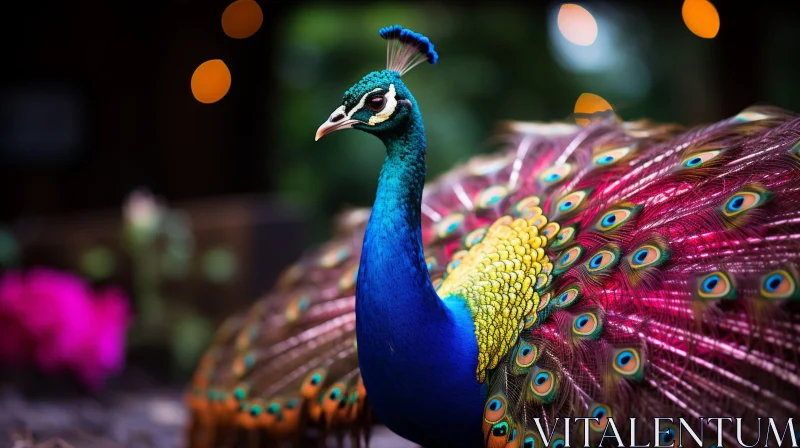 Colorful Peacock Display - A Bokeh Style Portrayal AI Image