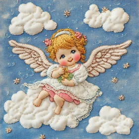 Embroidered Angel in the Sky Artwork