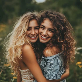 Two Smiling Women Embracing