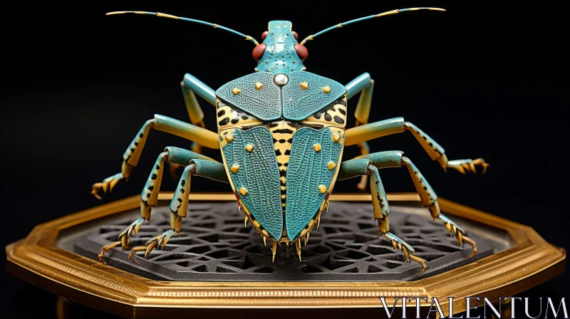 Elegant Photorealistic Blue Bug on a Gold Pedestal AI Image