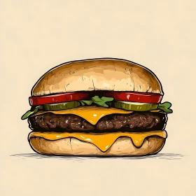 Cartoon Style Burger with Fresh Ingredients