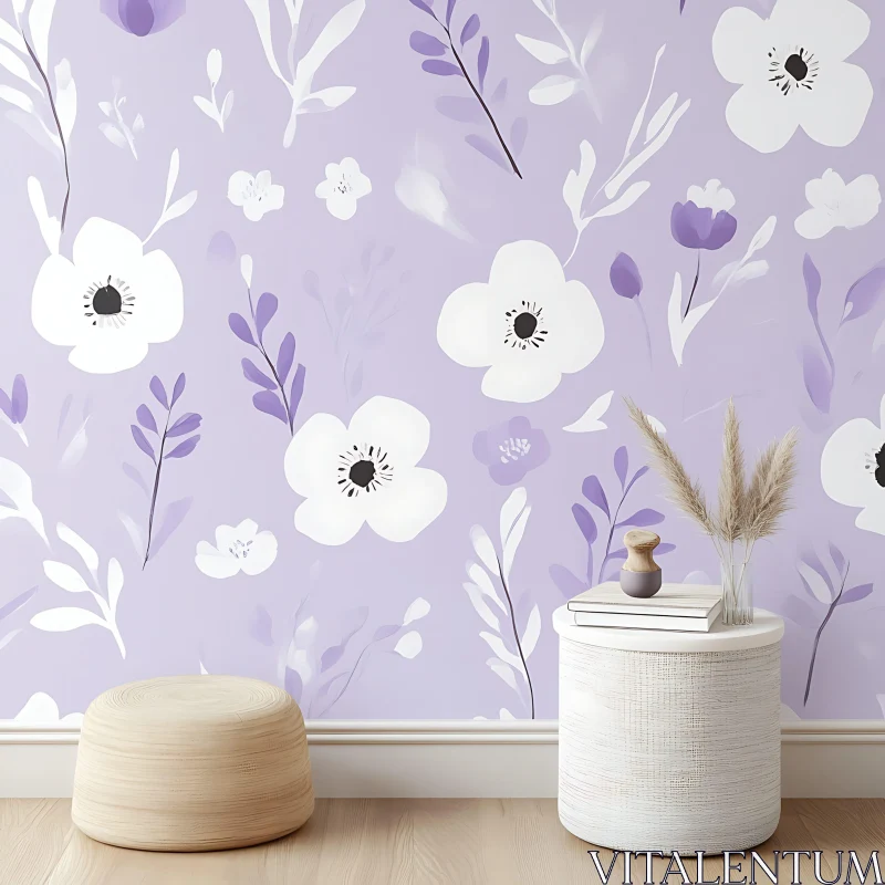 AI ART White Flowers and Purple Leaves Interior