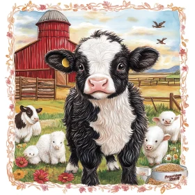 Pastoral Scene with Calf and Lambs