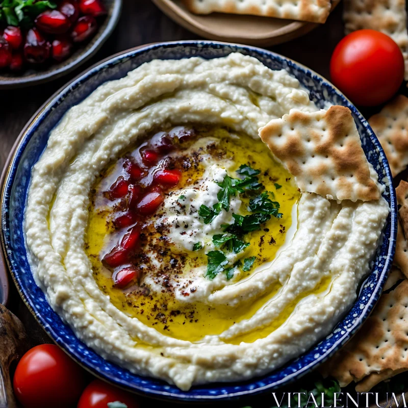 Delicious Hummus with Olive Oil and Garnishes AI Image