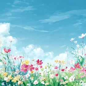 Floral Meadow Under the Blue Sky