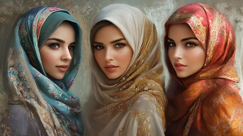 Three Women in Hijabs: A Portrait of Elegance