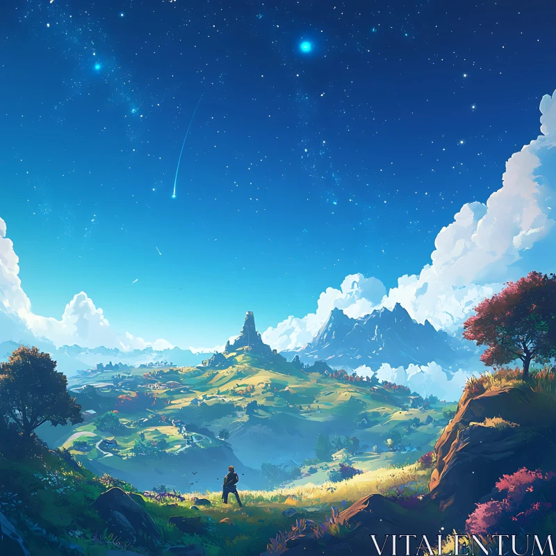 AI ART Serene Mountain Vista with Celestial Sky