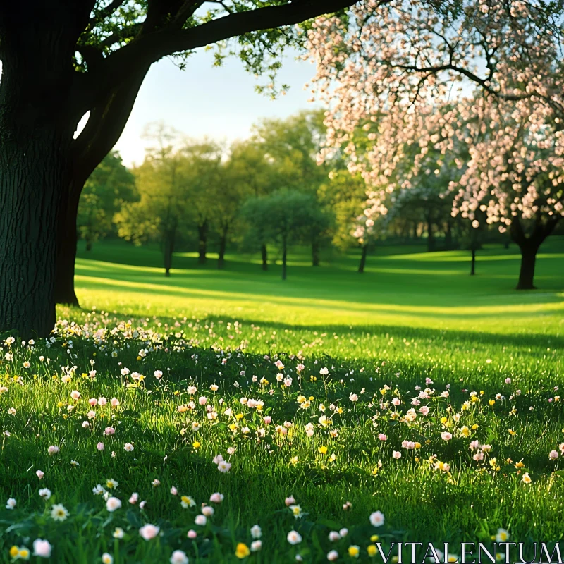 AI ART Floral Meadow Underneath Blooming Trees