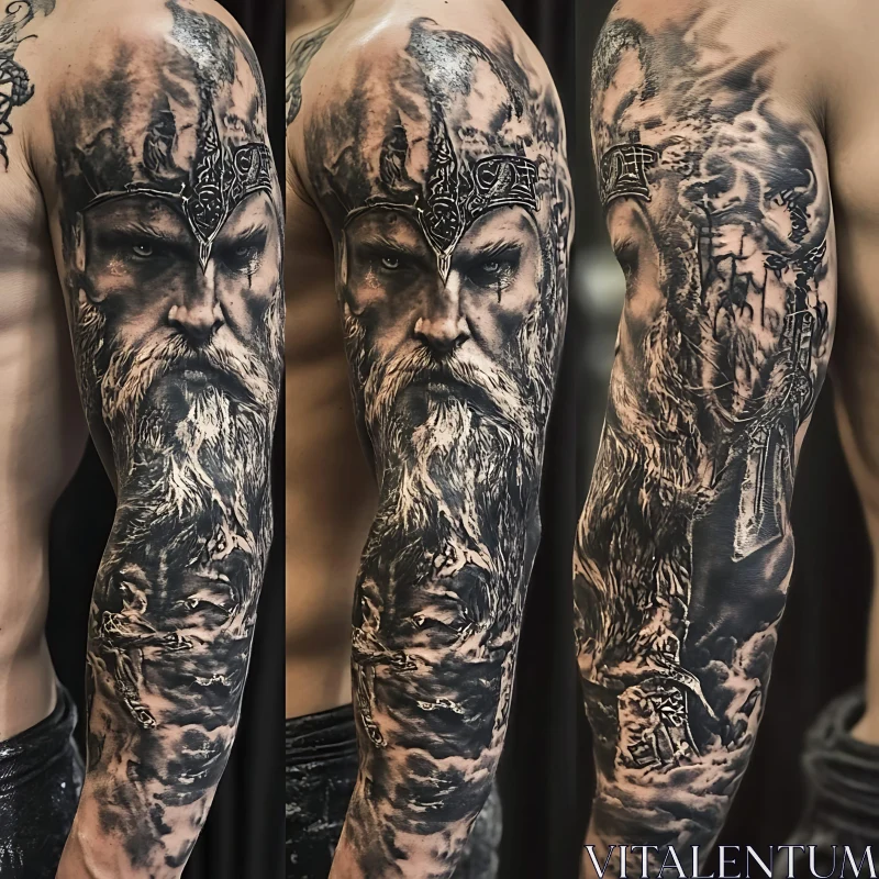 Detailed Viking Warrior Tattoo Sleeve AI Image