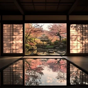Zen Garden View Through Traditional Door