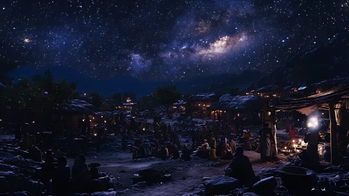 Starry Night Over Peaceful Village