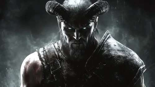 Grayscale Demon Warrior with Glowing Eyes