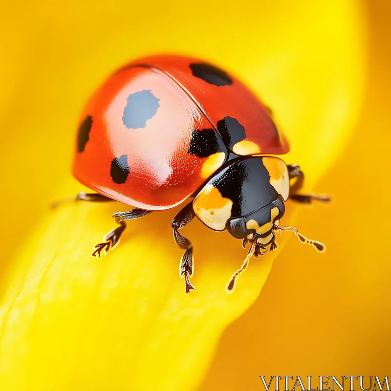 Ladybug Macro on Yellow Flower AI Image