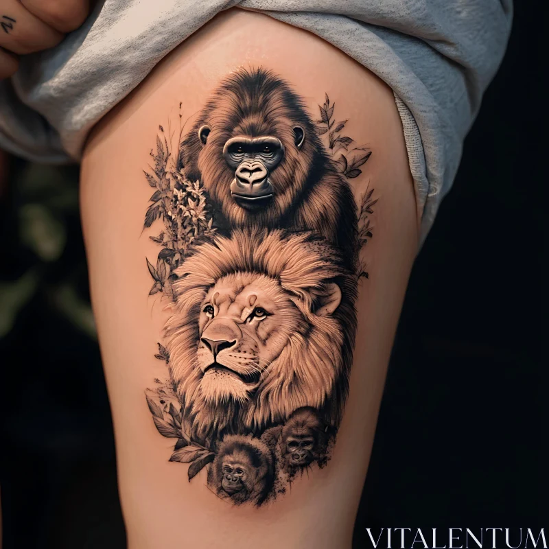 Lion and Gorilla Realism Tattoo Design AI Image