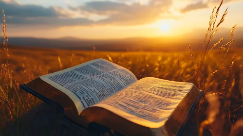 Golden Field Book at Sunset