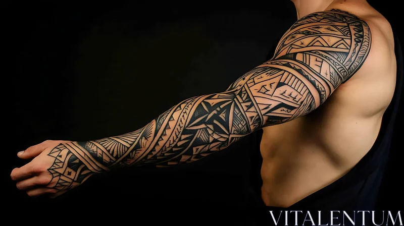 Detailed Geometric and Tribal Arm Tattoo AI Image