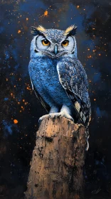 Artistic Owl on Tree Stump