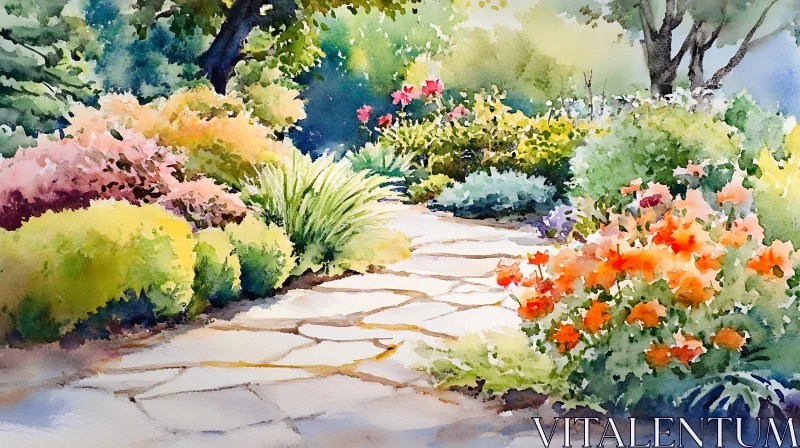 Floral Garden Watercolor Painting AI Image