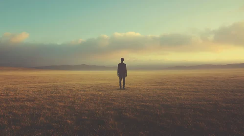 Lone Man in Grassy Expanse