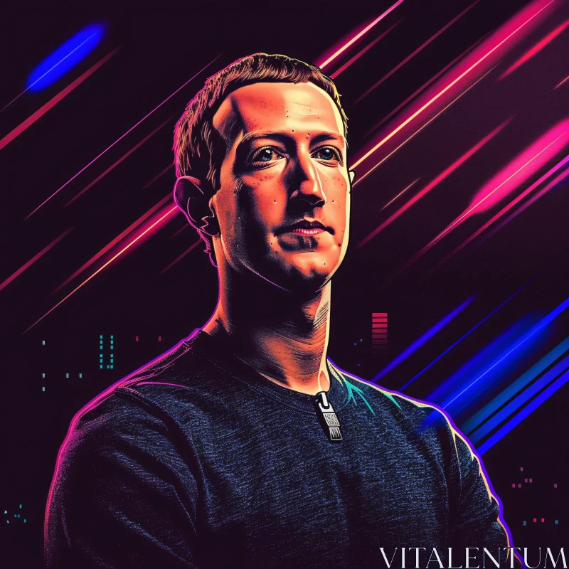 AI ART Futuristic Neon Portrait of Mark Zuckerberg